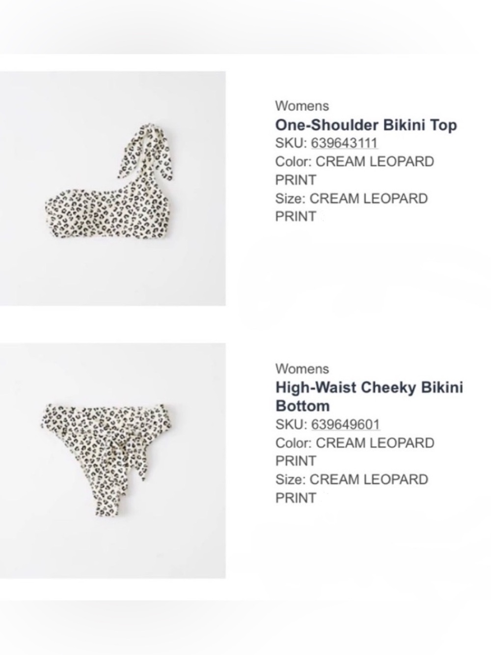 NWT A&F One-Shoulder Bikini Top & High-Waist Cheeky Bottom Cream Leopard, Size M